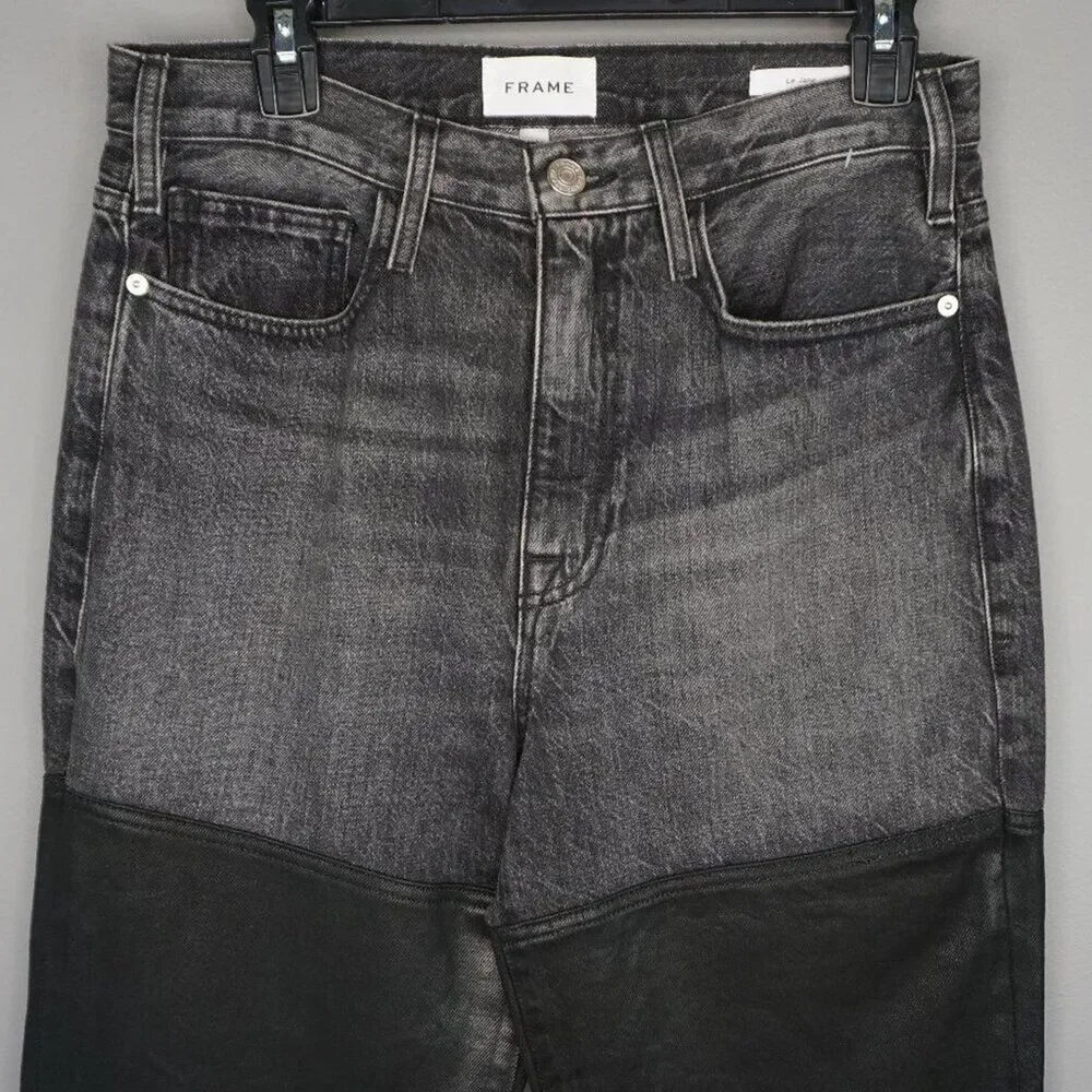 FRAME Women's Jeans Le Jane Jeans Midnight Mix Black Coated Wide Leg size 27 - Picture 4 of 16